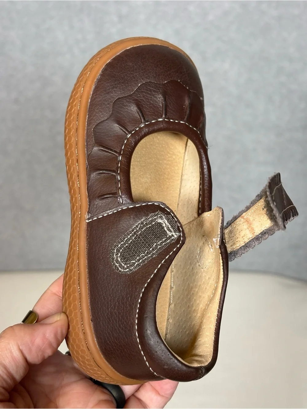 Livie & Luca Ruche Classic Mary Jane Leather Shoes-Mocha Brown-Toddler Girls 8